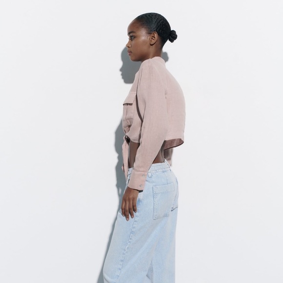 Zara long sleeve button down cropped top - Picture 4 of 6